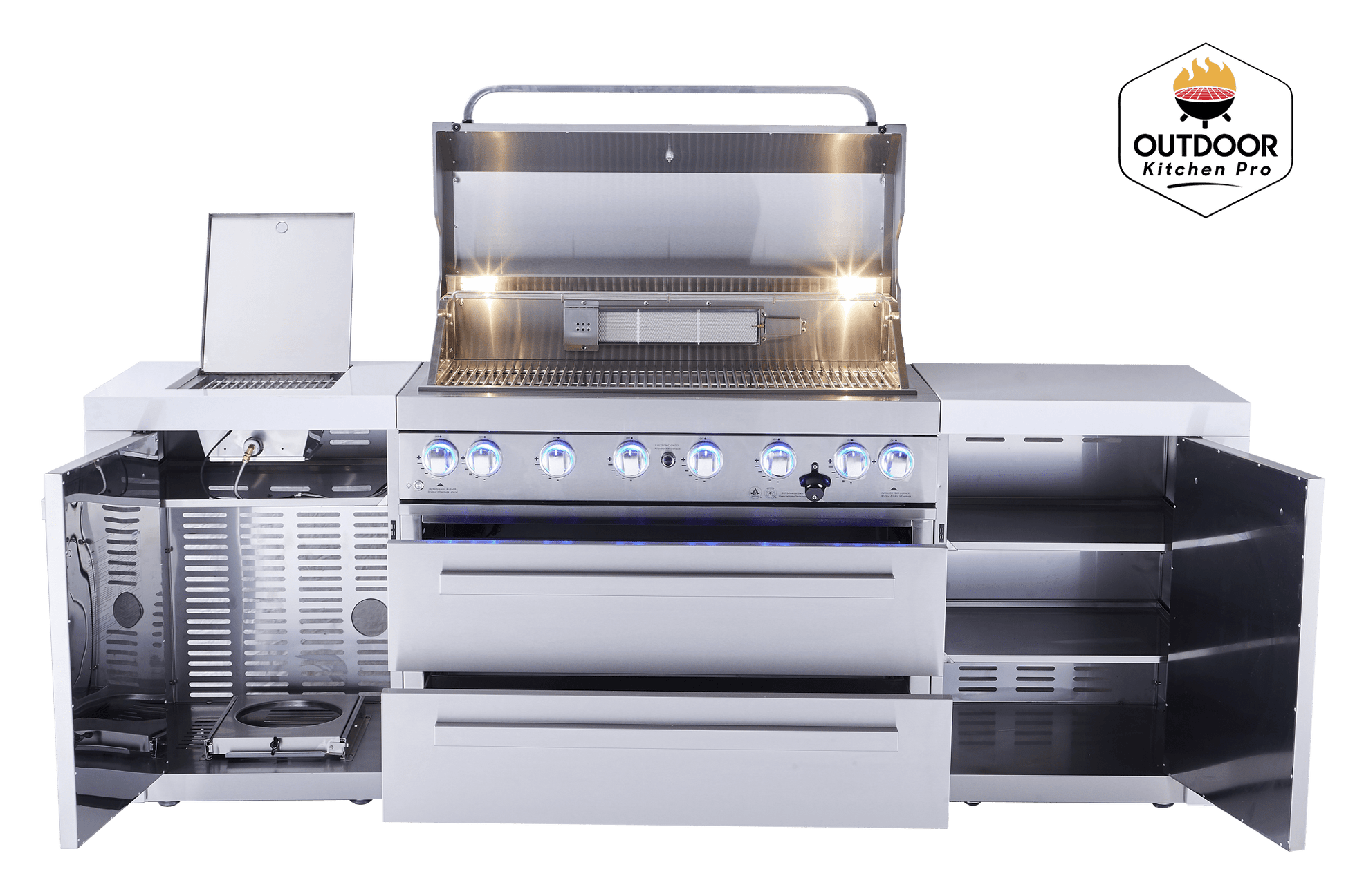 Mont Alpi Islands Mont Alpi 805 Deluxe Island / 6-Burner Grill, 2 Infrared Burners, Stainless Steel, Rotisserie Kit, Cover / MAi805-D