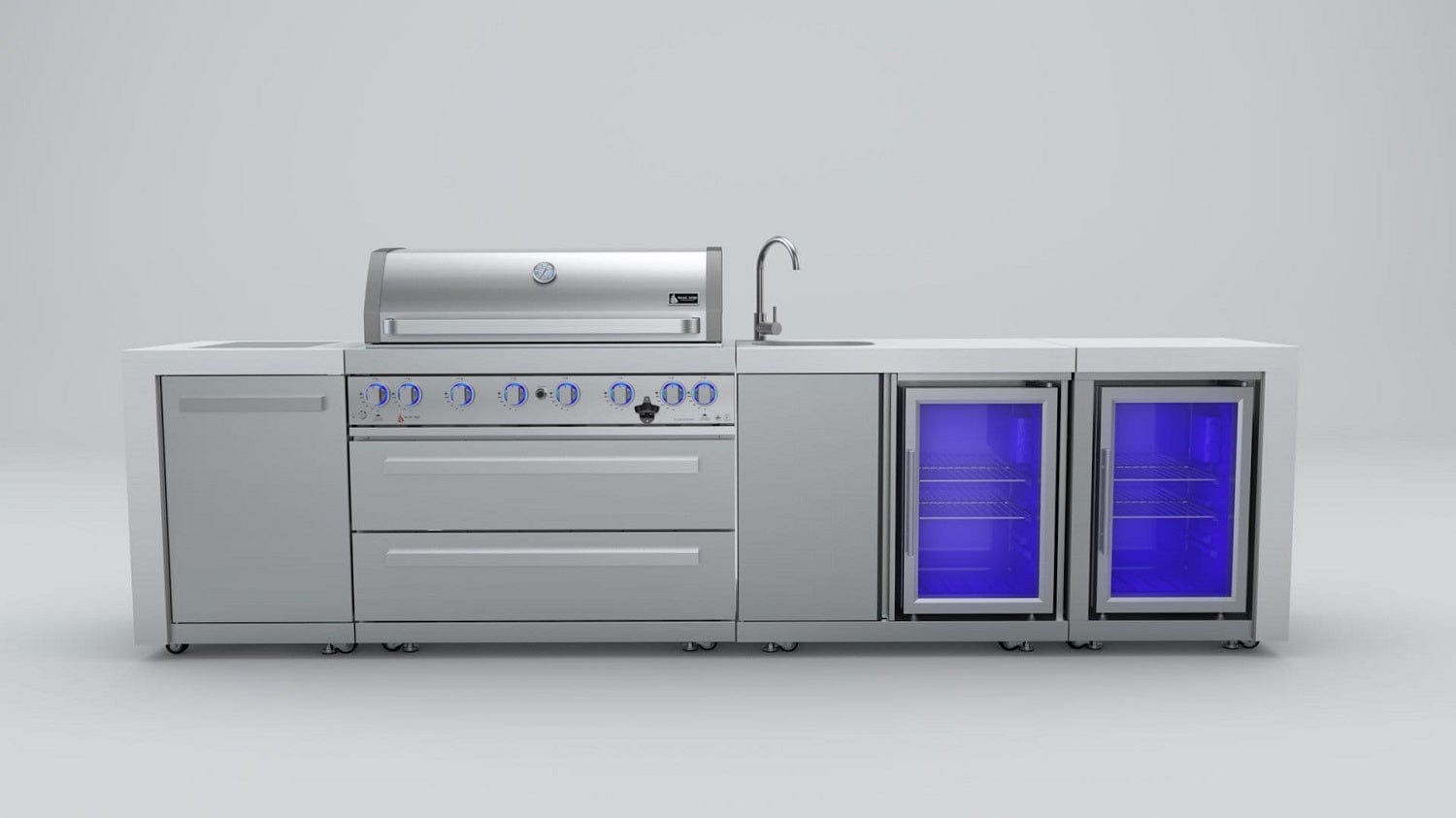 Mont Alpi Islands Mont Alpi 805 Deluxe Island with Beverage Center + Fridge Cabinet / 6-Burner Grill, 2 Infrared Burners, Sink, 2 Fridges / MAi805-DBEVFC