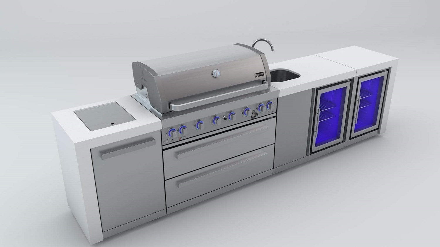 Mont Alpi Islands Mont Alpi 805 Deluxe Island with Beverage Center + Fridge Cabinet / 6-Burner Grill, 2 Infrared Burners, Sink, 2 Fridges / MAi805-DBEVFC