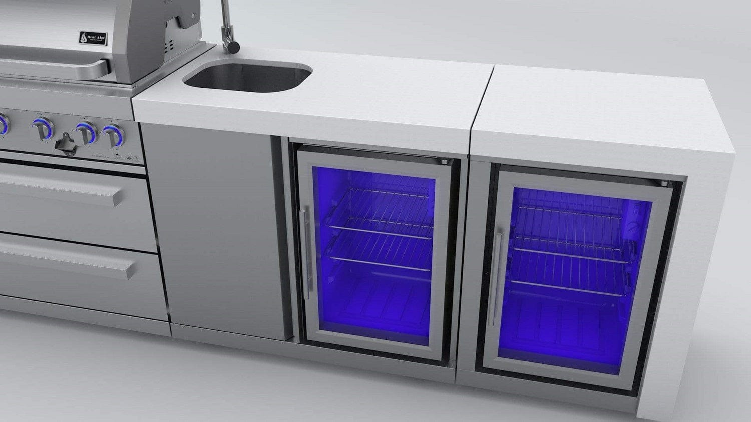 Mont Alpi Islands Mont Alpi 805 Deluxe Island with Beverage Center + Fridge Cabinet / 6-Burner Grill, 2 Infrared Burners, Sink, 2 Fridges / MAi805-DBEVFC