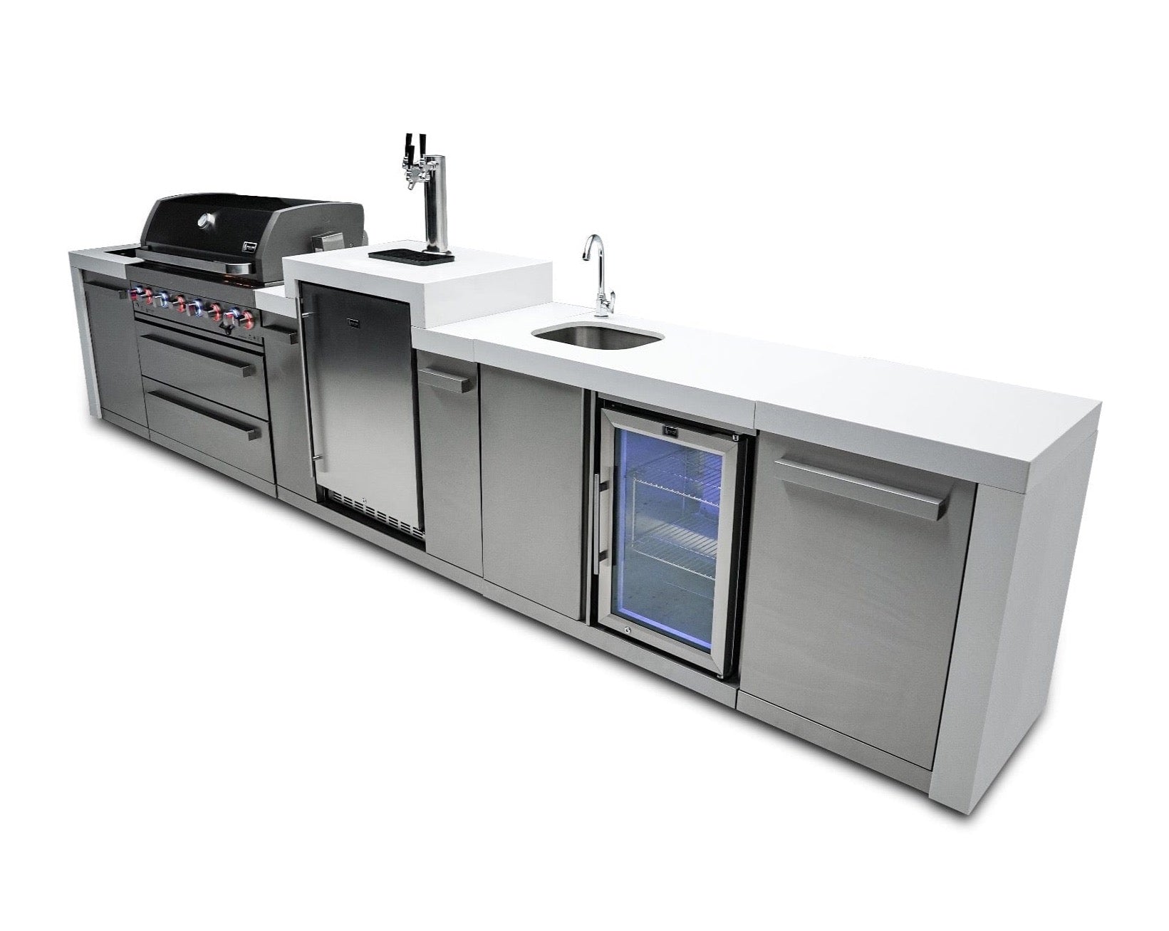 Mont Alpi Islands Mont Alpi 805 Deluxe Island with Beverage Center + Kegerator / 6-Burner Grill, 2 Infrared Burners, Kegerator, 3 Taps, Sink, Fridge, Stainless Steel / MAi805-DKEGBEV