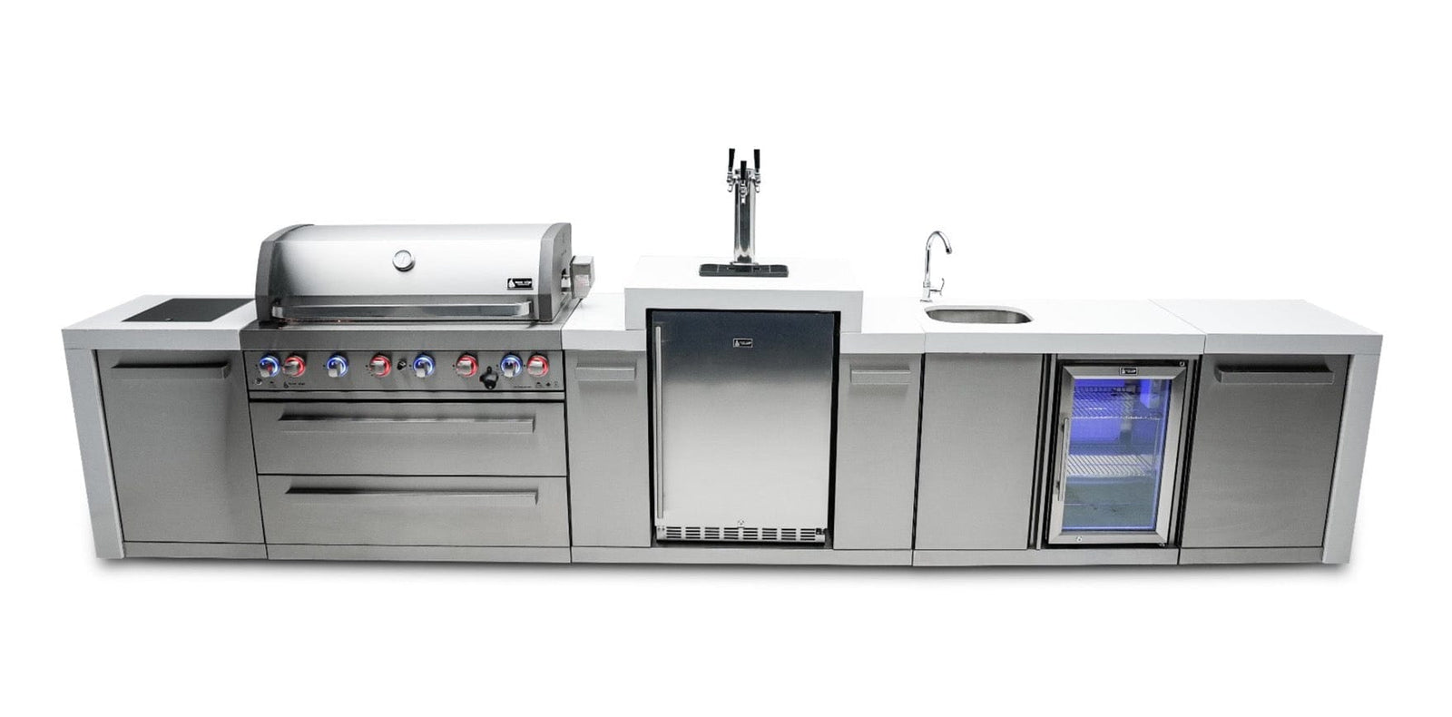 Mont Alpi Islands Mont Alpi 805 Deluxe Island with Beverage Center + Kegerator / 6-Burner Grill, 2 Infrared Burners, Kegerator, 3 Taps, Sink, Fridge, Stainless Steel / MAi805-DKEGBEV