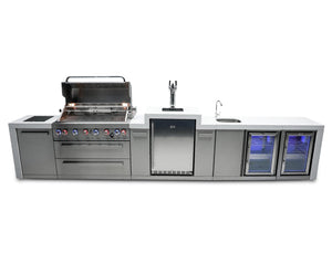 Mont Alpi Islands Mont Alpi 805 Deluxe Island with Beverage Center + Kegerator + Fridge Cabinet / 6-Burner Grill, 2 Infrared Burners, Sink, 2 Fridges, Waterfall Sides, Stainless Steel / MAi805-DKEGBEVFC