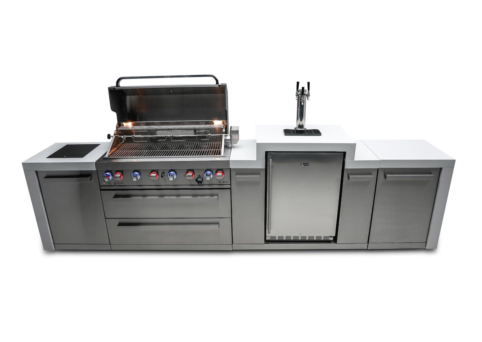 Mont Alpi Islands Mont Alpi 805 Deluxe Island with Kegerator / 6-Burner Grill, 2 Infrared Burners, Kegerator, 3 Taps, Stainless Steel, Waterfall Sides / MAi805-DKEG