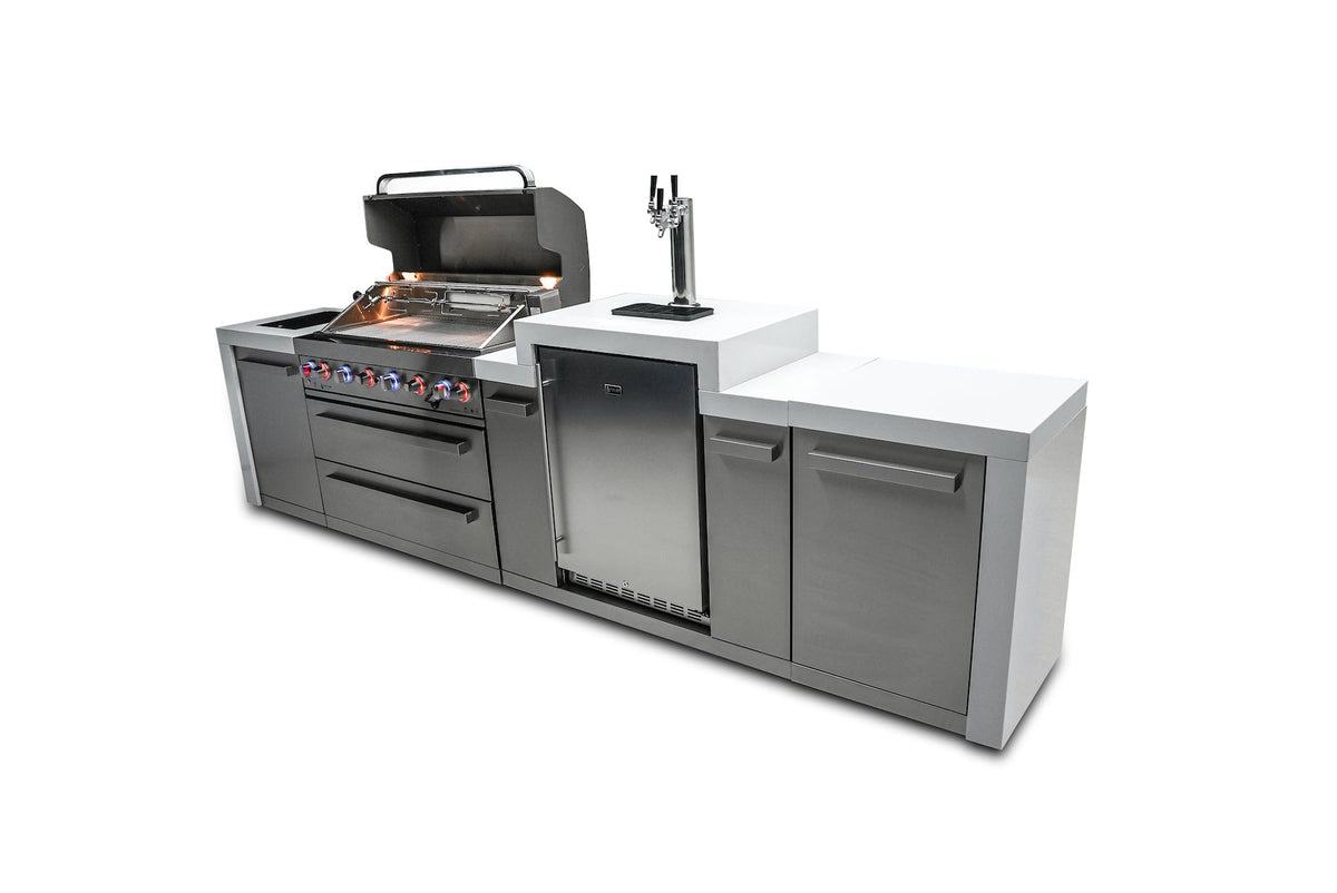 Mont Alpi Islands Mont Alpi 805 Deluxe Island with Kegerator / 6-Burner Grill, 2 Infrared Burners, Kegerator, 3 Taps, Stainless Steel, Waterfall Sides / MAi805-DKEG