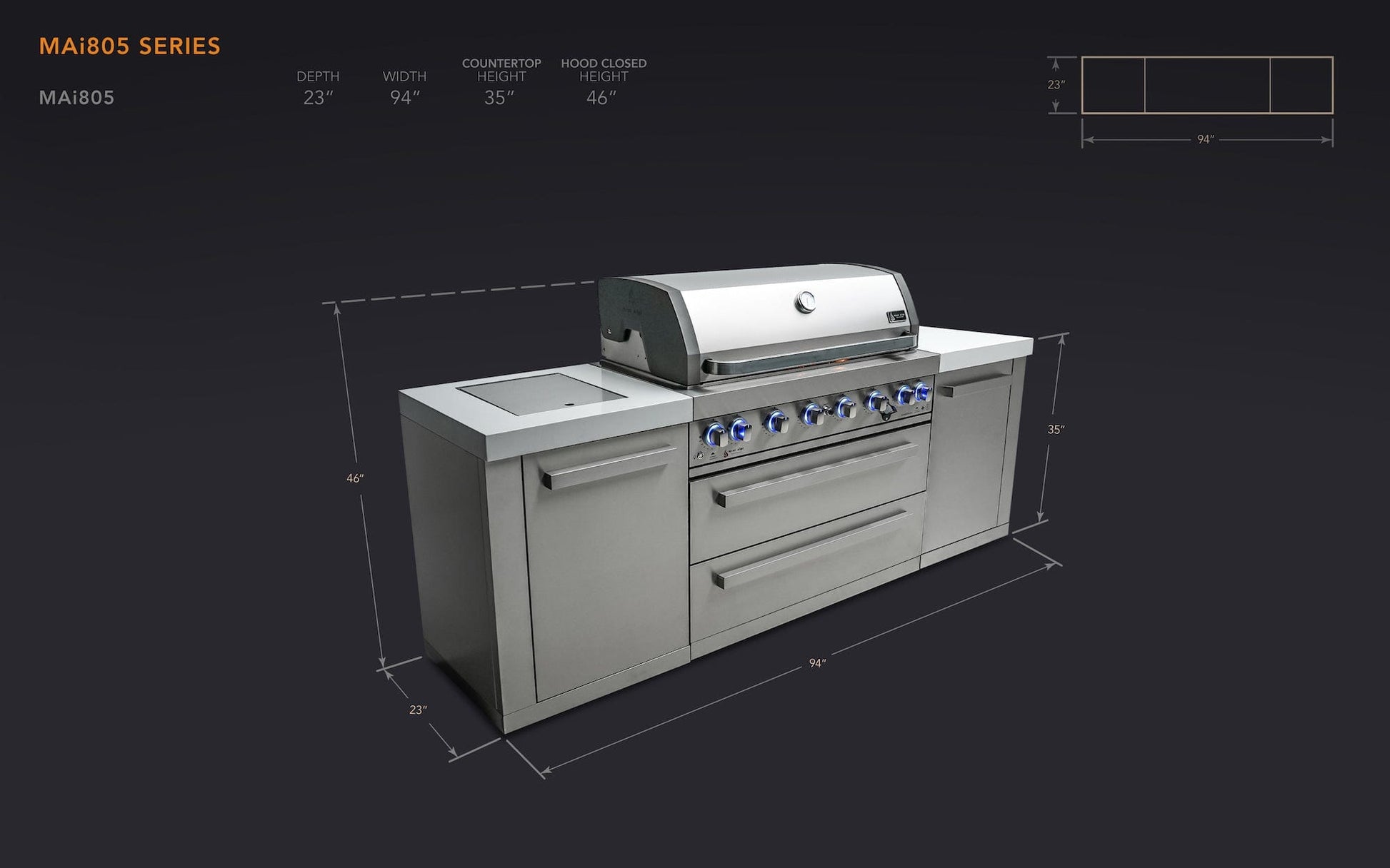 Mont Alpi Islands Mont Alpi 805 Island / 6-Burner Grill, 2 Infrared Burners, Stainless Steel, Composite Granite Counters  / MAi805
