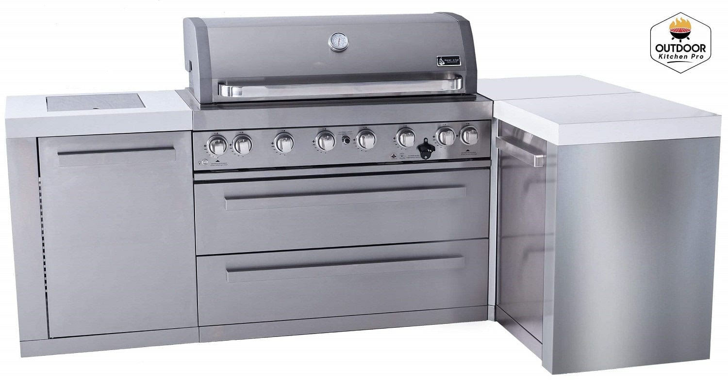 Mont Alpi Islands Mont Alpi 805 Island with 90 Degree Corner / 6-Burner Grill, 2 Infrared Burners, Stainless Steel / MAi805-90C