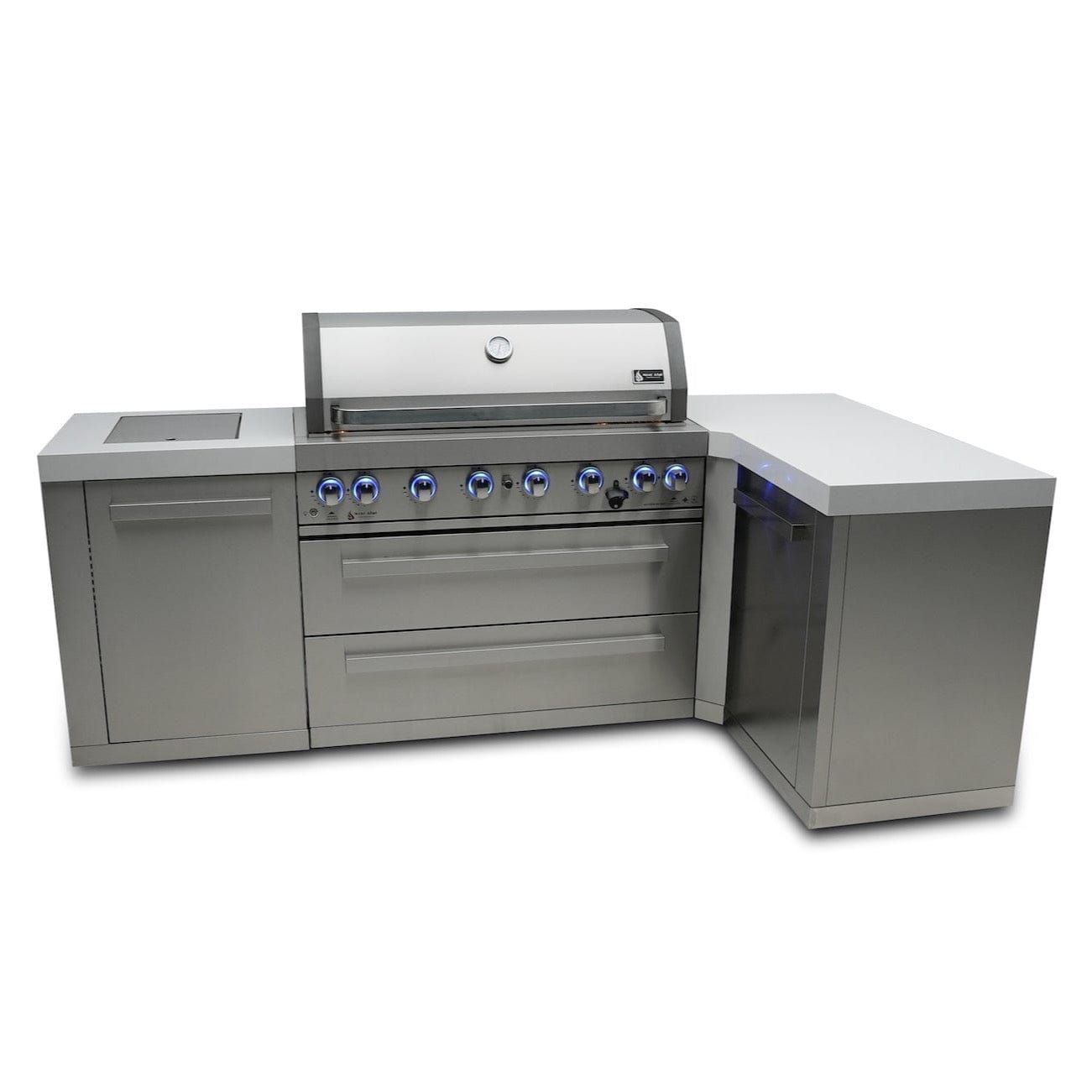 Mont Alpi Islands Mont Alpi 805 Island with 90 Degree Corner / 6-Burner Grill, 2 Infrared Burners, Stainless Steel / MAi805-90C