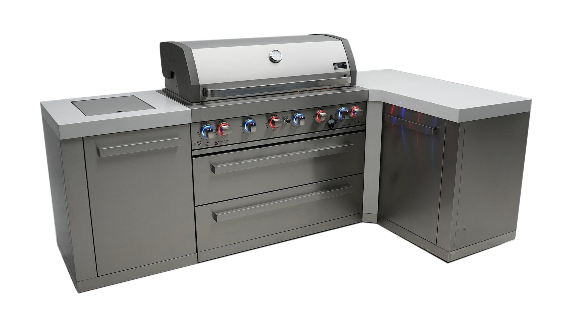 Mont Alpi Islands Mont Alpi 805 Island with 90 Degree Corner / 6-Burner Grill, 2 Infrared Burners, Stainless Steel / MAi805-90C