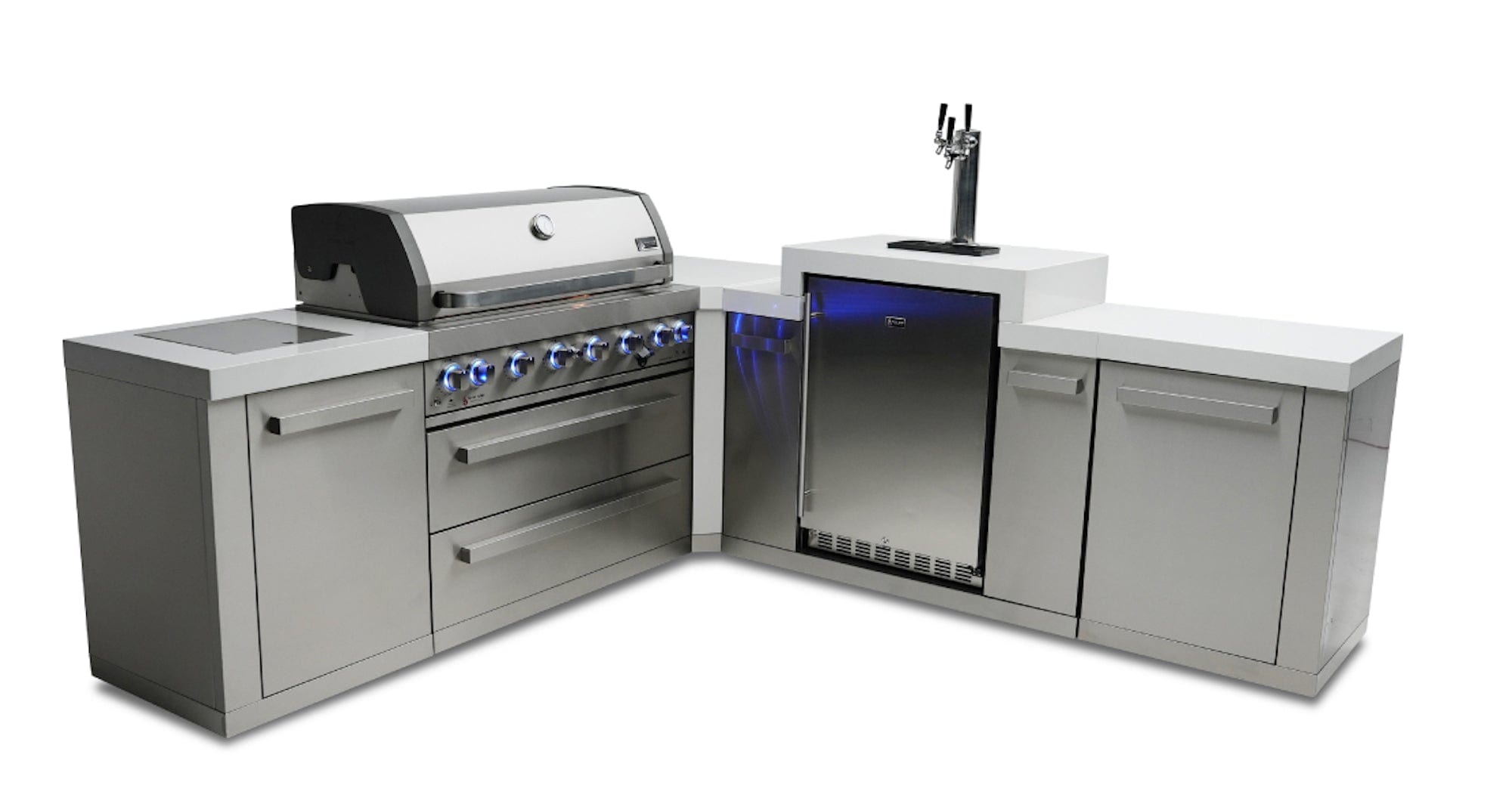 Mont Alpi Islands Mont Alpi 805 Island with 90 Degree Corner + Kegerator / 6-Burner Grill, 2 Infrared Burners, Stainless Steel / MAi805-90KEG