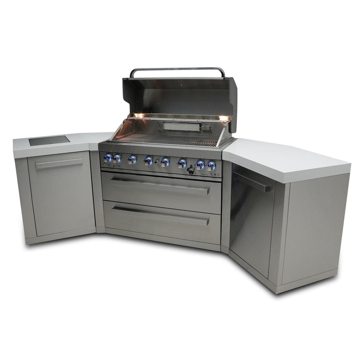 Mont Alpi Islands Mont Alpi 805 Island with Two 45 Degree Corners/ 6-Burner Grill, 2 Infrared Burners, Stainless Steel / MAi805-45