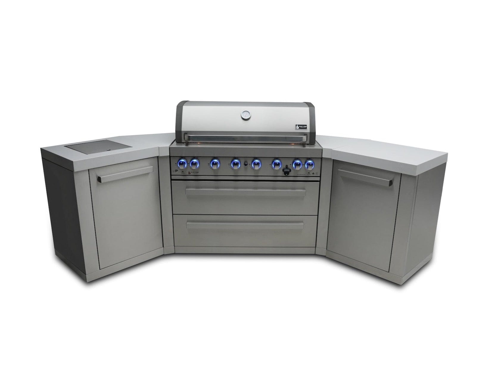 Mont Alpi Islands Mont Alpi 805 Island with Two 45 Degree Corners/ 6-Burner Grill, 2 Infrared Burners, Stainless Steel / MAi805-45