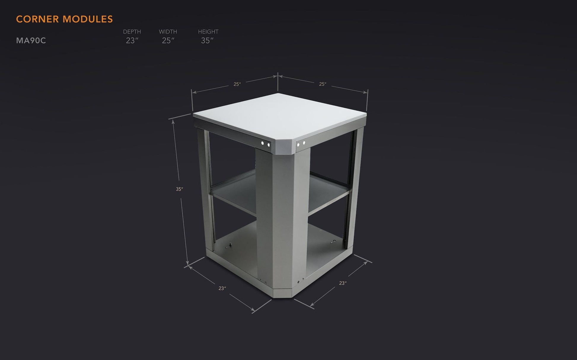 Mont Alpi Islands Mont Alpi 90 Degree Corner Module / Island Extension, Stainless Steel, White Composite Granite Counter / MA90C