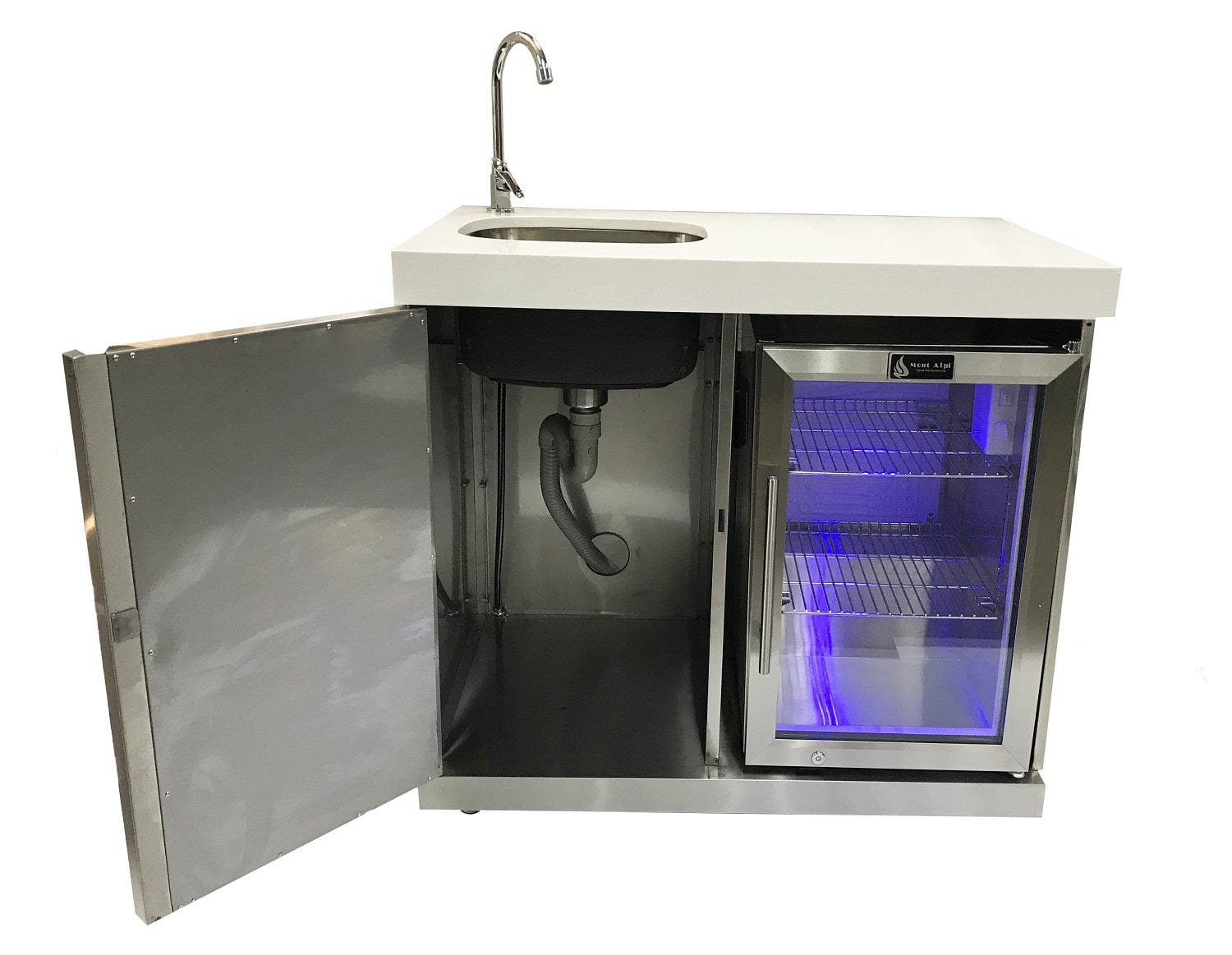 Mont Alpi Kitchen Mont Alpi Beverage Center / Sink, Fridge, Stainless Steel, White Composite Granite Counter / MASF-SS