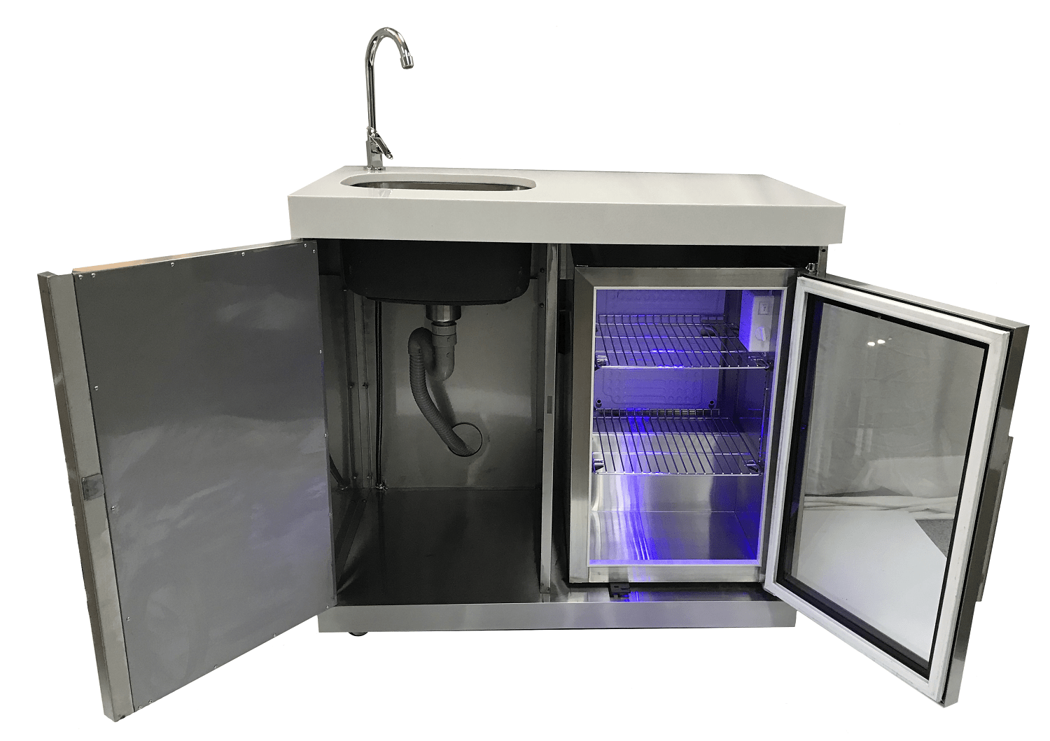 Mont Alpi Kitchen Mont Alpi Beverage Center / Sink, Fridge, Stainless Steel, White Composite Granite Counter / MASF-SS