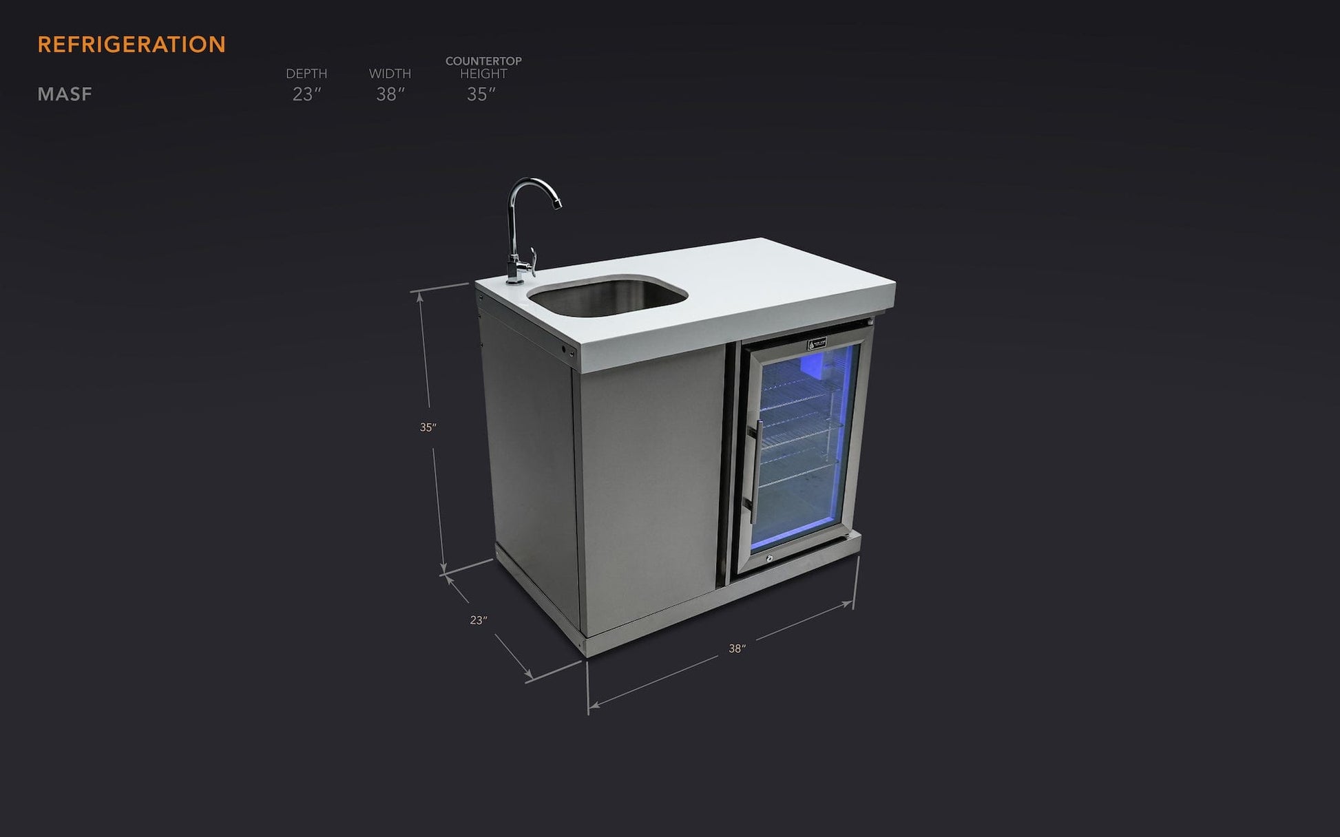 Mont Alpi Kitchen Mont Alpi Beverage Center / Sink, Fridge, Stainless Steel, White Composite Granite Counter / MASF-SS