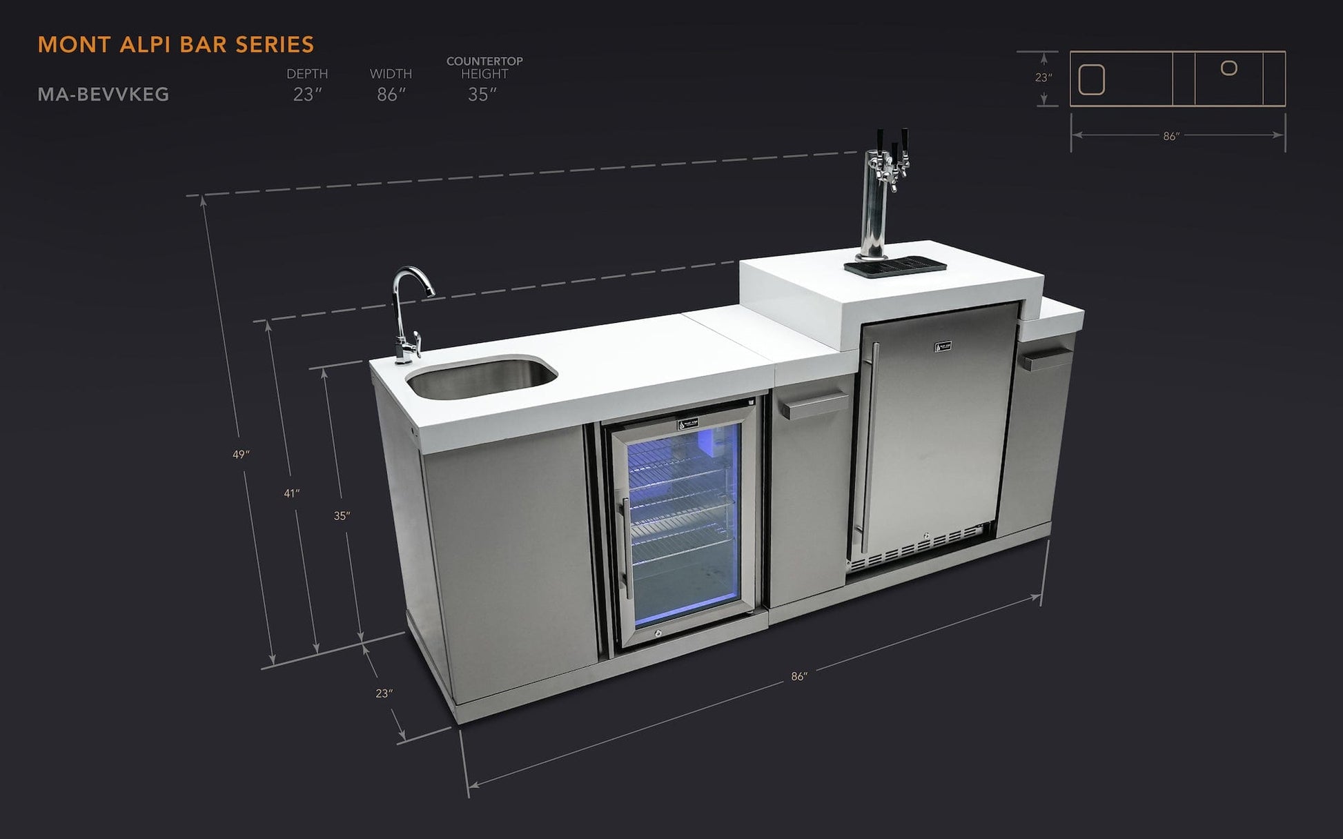 Mont Alpi Kitchen Mont Alpi Beverage Center with Kegerator / Kegerator, Sink, Fridge, 3 taps / MA-BEVKEG
