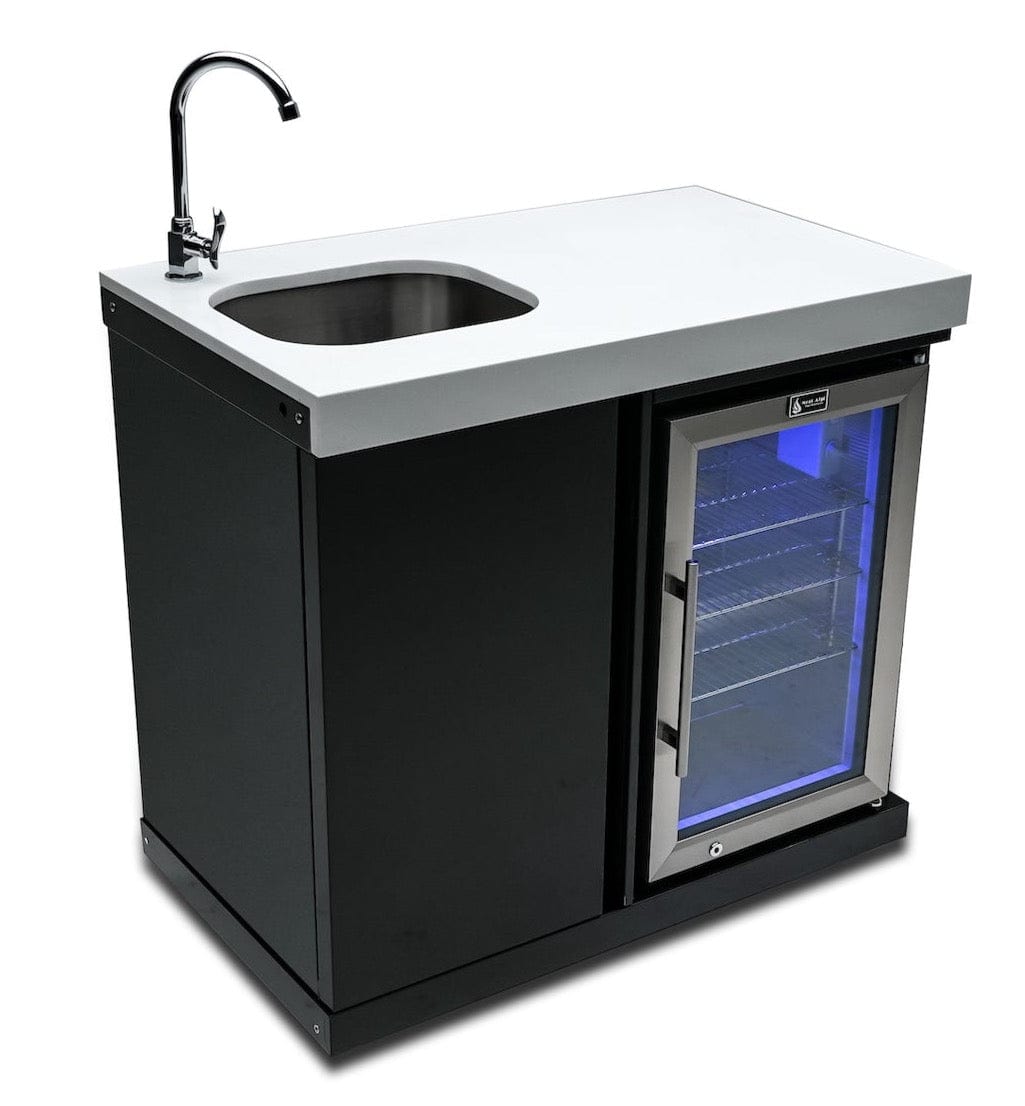 Mont Alpi Kitchen Mont Alpi Black Stainless Steel Beverage Center / Sink, Fridge, White Composite Granite Counter / MASF-BSS