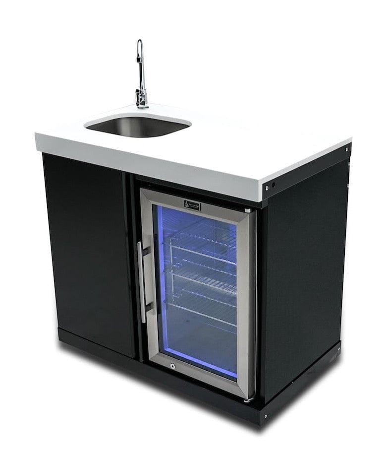 Mont Alpi Kitchen Mont Alpi Black Stainless Steel Beverage Center / Sink, Fridge, White Composite Granite Counter / MASF-BSS