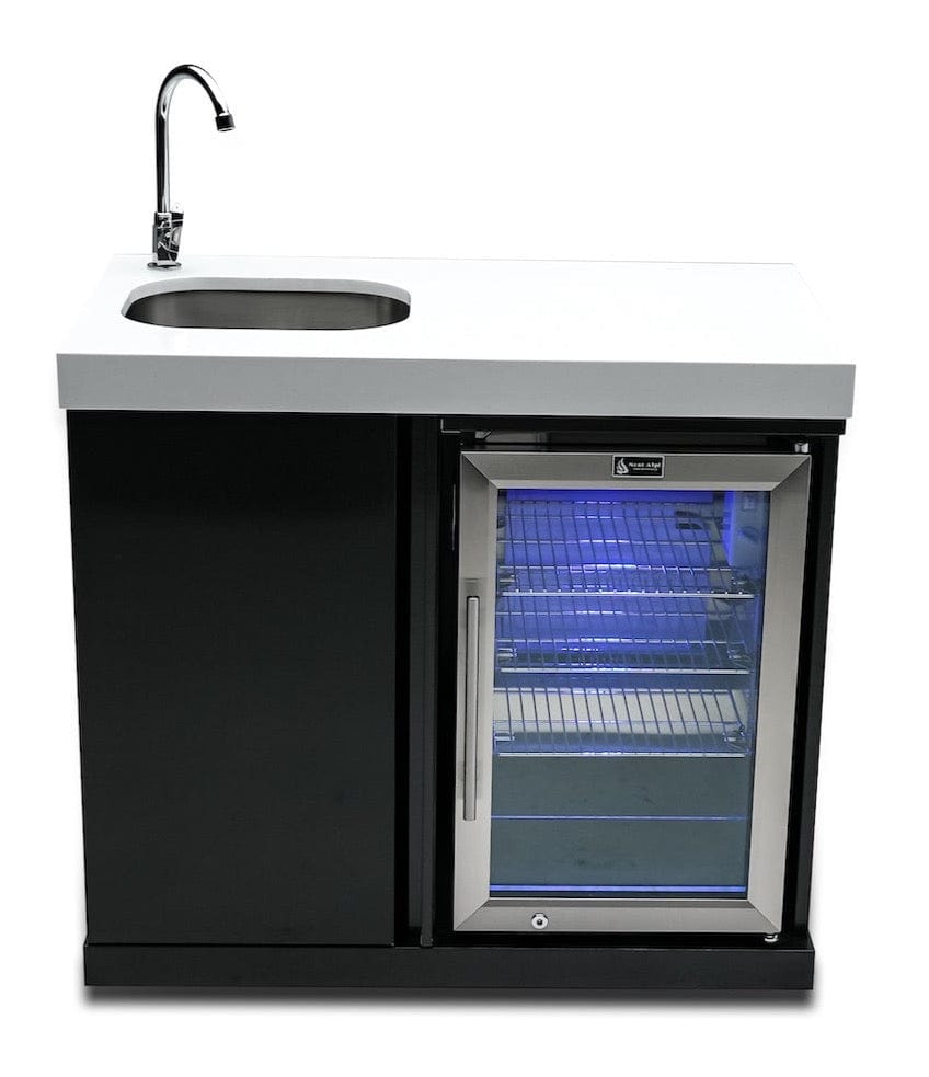 Mont Alpi Kitchen Mont Alpi Black Stainless Steel Beverage Center / Sink, Fridge, White Composite Granite Counter / MASF-BSS