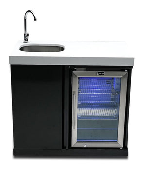 Mont Alpi Kitchen Mont Alpi Black Stainless Steel Beverage Center / Sink, Fridge, White Composite Granite Counter / MASF-BSS