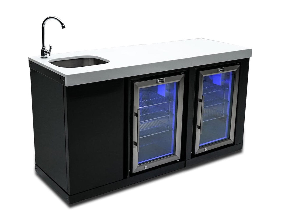 Mont Alpi Kitchen Mont Alpi Black Stainless Steel Beverage Center with Fridge Cabinet  / Sink, 2 Fridges, White Composite Granite Counter / MA-BEVBSSFC