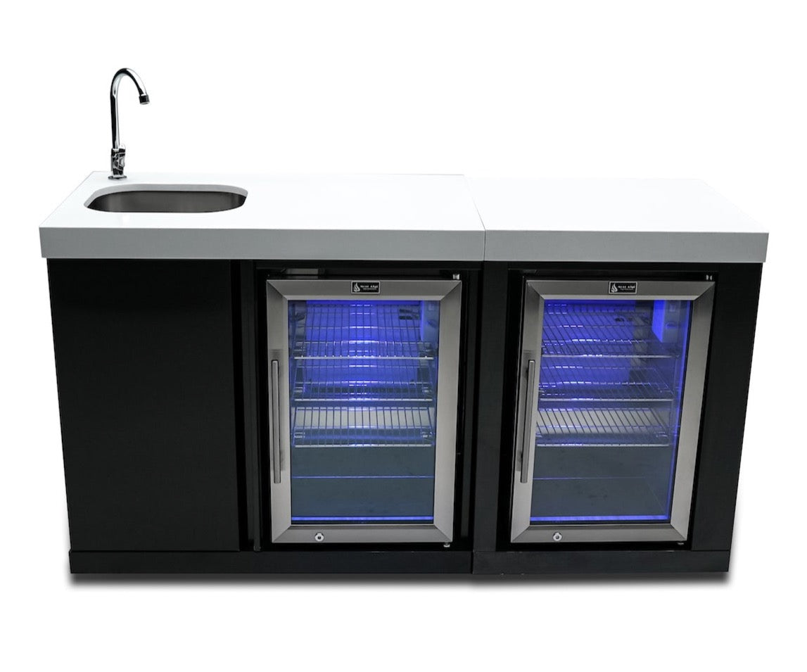 Mont Alpi Kitchen Mont Alpi Black Stainless Steel Beverage Center with Fridge Cabinet  / Sink, 2 Fridges, White Composite Granite Counter / MA-BEVBSSFC