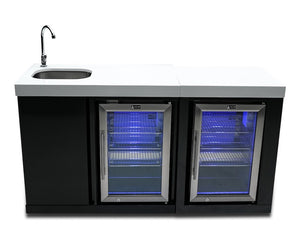 Mont Alpi Kitchen Mont Alpi Black Stainless Steel Beverage Center with Fridge Cabinet  / Sink, 2 Fridges, White Composite Granite Counter / MA-BEVBSSFC