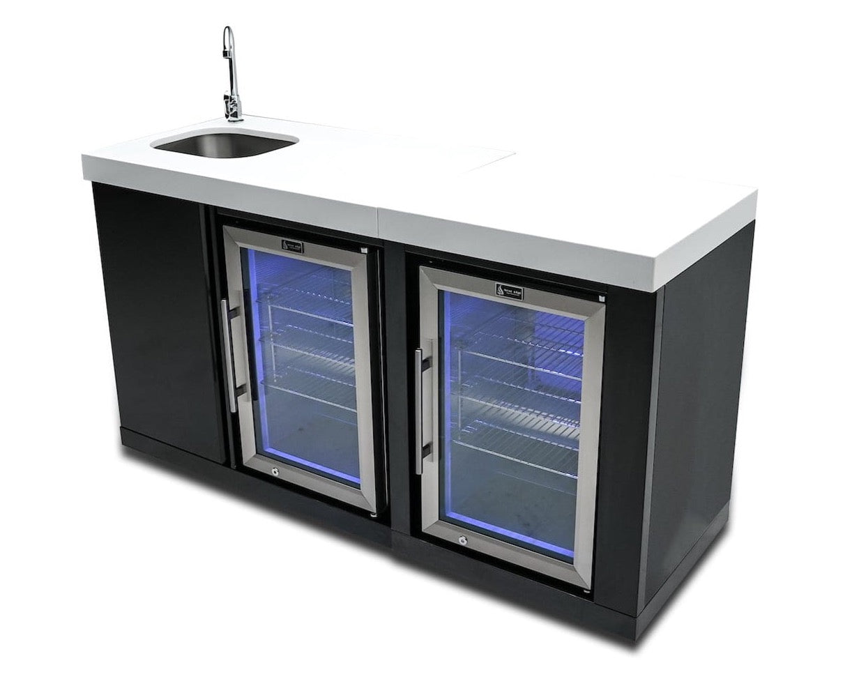Mont Alpi Kitchen Mont Alpi Black Stainless Steel Beverage Center with Fridge Cabinet  / Sink, 2 Fridges, White Composite Granite Counter / MA-BEVBSSFC