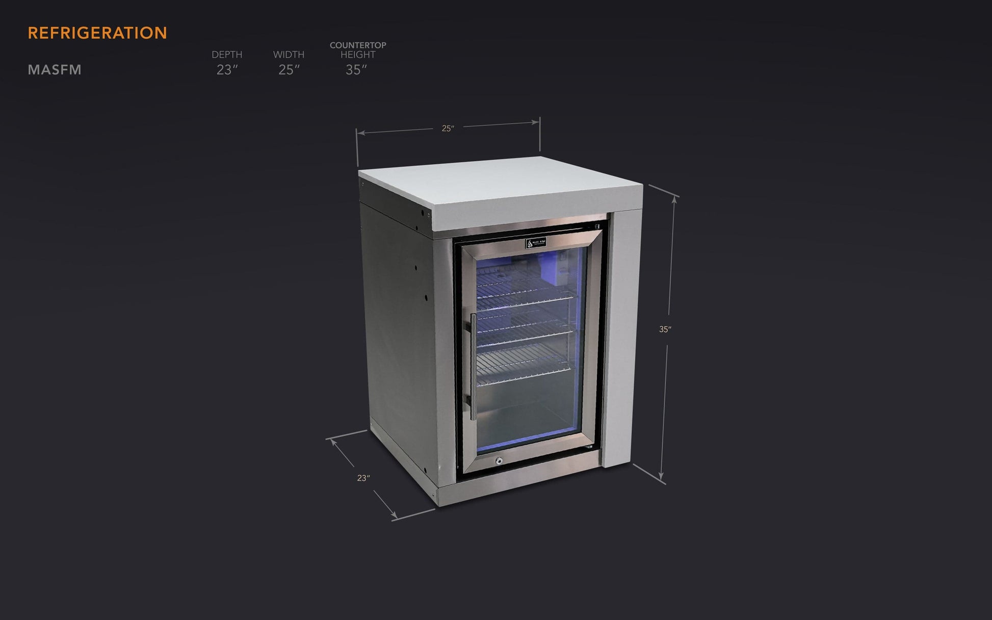 Mont Alpi Refrigeration + Cooling Mont Alpi Single Fridge Module / Outdoor Rated, Lockable, Blue LED Lights, Waterfall Side / MASFM