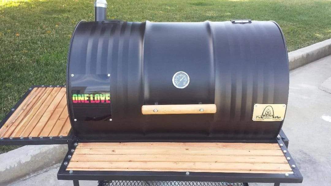 Moss Grills Grill Moss Grills Single BBQ Barrel Custom Grill with Wood Countertops - 103