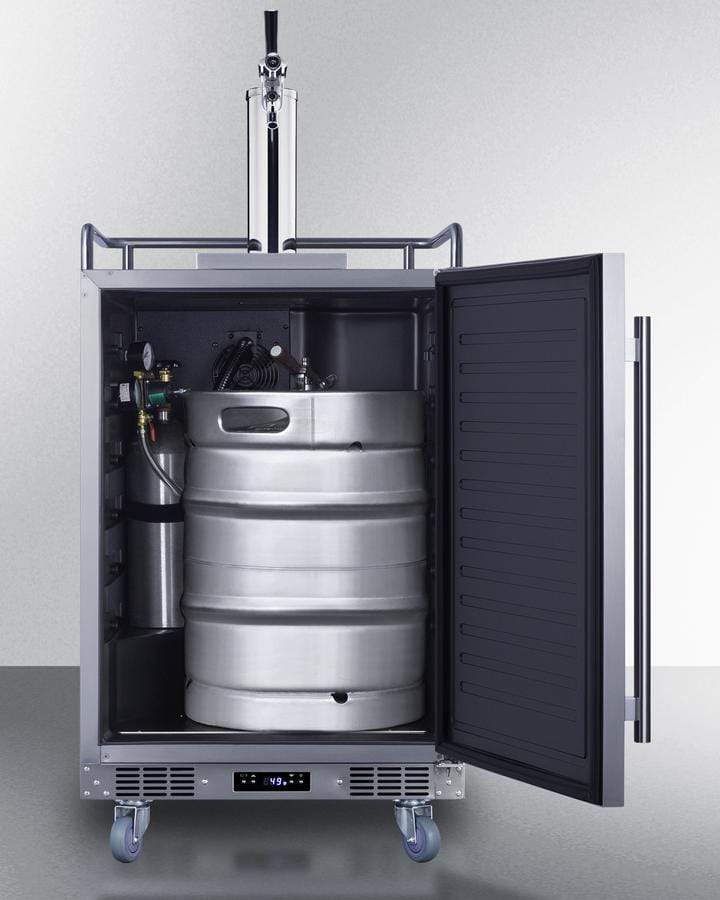 OutdoorKitchenPro Summit 24" Wide Commercial Indoor/Outdoor Single Tap Beer Dispenser for Built-In or Freestanding Use with Stainless Steel Exterior, Caster Set, and Tap Locks / BC74OSCOM