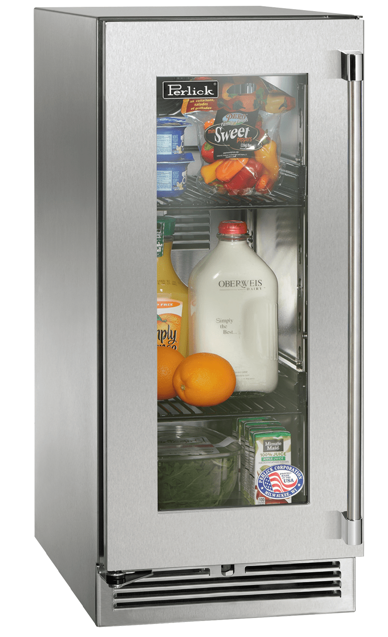 Perlick Refrigeration + Cooling Stainless Steel Glass Door - Left Hinge Perlick 15” Signature Series Outdoor Refrigerator / HP15RO-4