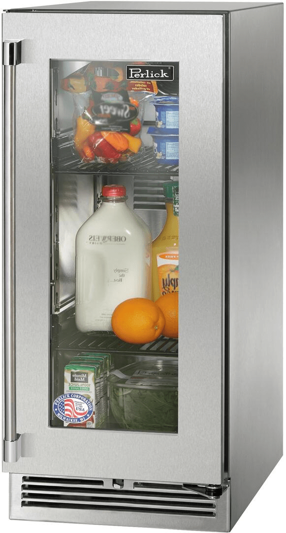 Perlick Refrigeration + Cooling Stainless Steel Glass Door - Right Hinge Perlick 15” Signature Series Outdoor Refrigerator / HP15RO-4