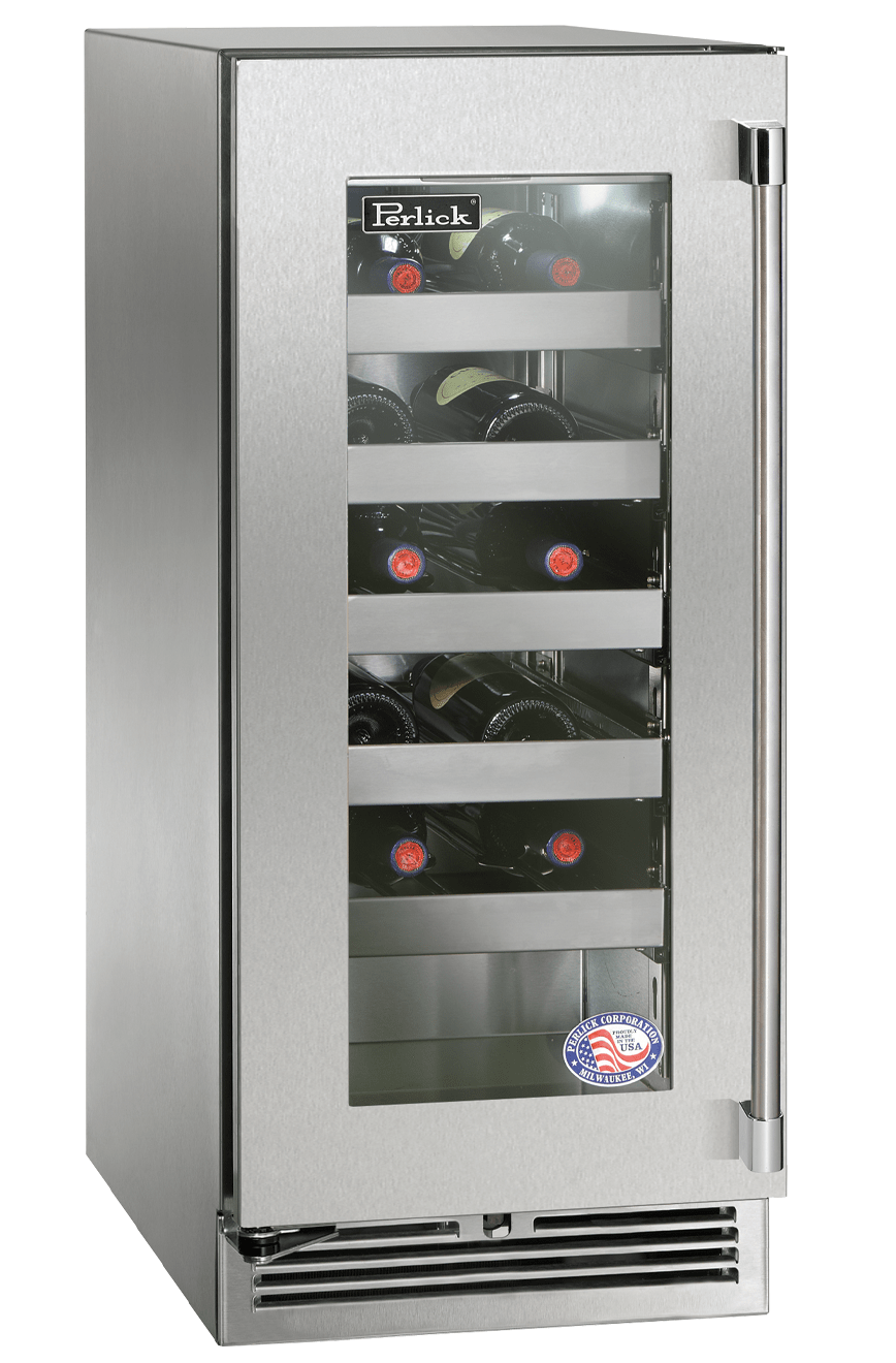 Perlick Refrigeration + Cooling Stainless Steel Glass Door - Left Hinge Perlick 15” Signature Series Outdoor Wine Reserves / HP15WO-4