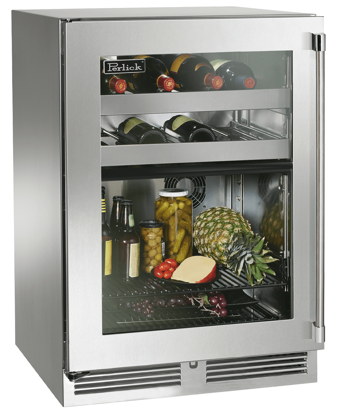 Perlick Refrigeration + Cooling Stainless Steel Glass Door - Left Hinge Perlick 24&quot; Signature Series Dual-Zone Outdoor Refrigerator/Wine Reserve | HP24CO-4