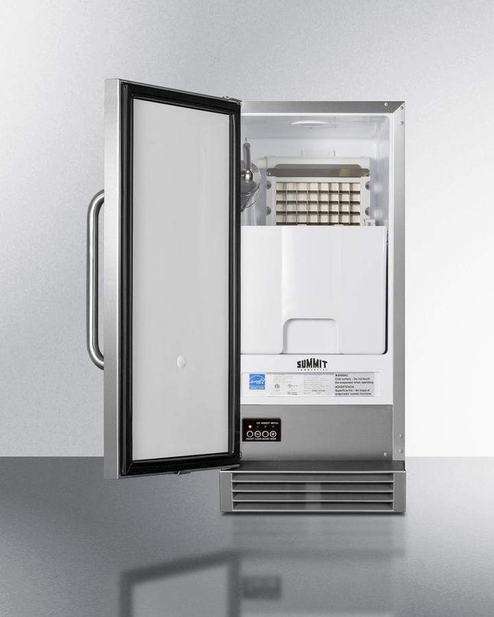 Summit Refrigeration + Cooling Summit 15" Wide 50 Lb. Built-In Undercounter Commercially Listed Outdoor Clear Icemaker with Automatic Defrost, Internal Pump, and Complete Stainless Steel Exterior / BIM47OS