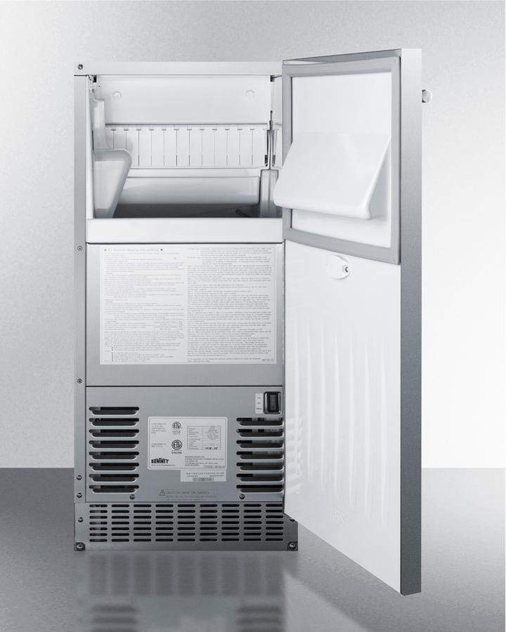 Summit Refrigeration + Cooling Summit 15" Wide 62 Lb. Built-In Undercounter Commercially Listed Indoor/Outdoor Clear Icemaker with Internal Pump and Complete Stainless Steel Exterior Finish / BIM68OSPUMP