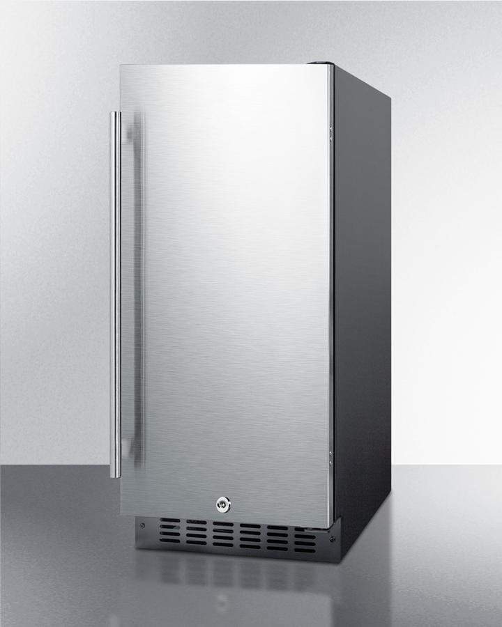 Summit Refrigeration + Cooling Summit 15" Wide Built-In Outdoor Refrigerator with Black Cabinet, Stainless Steel Door, and Lock / SPR316OS