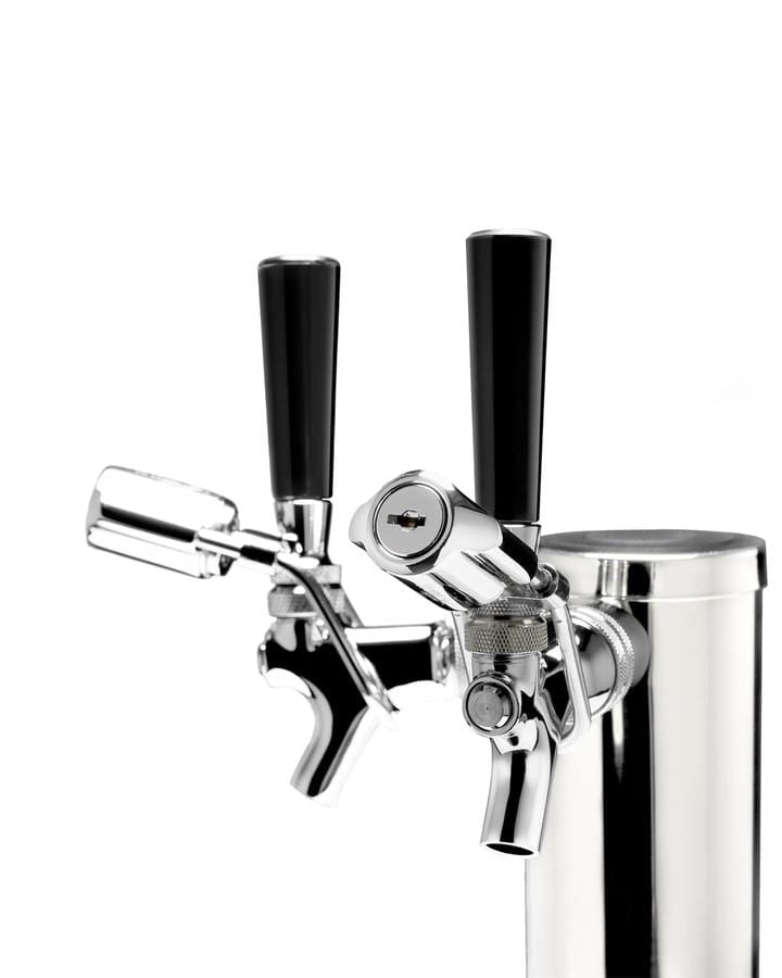Summit Refrigeration + Cooling Summit 24" Wide Commercial Indoor/Outdoor Dual Tap Beer Dispenser for Built-In or Freestanding Use with Stainless Steel Exterior, Caster Set, and Tap Locks / BC74OSCOMTWIN