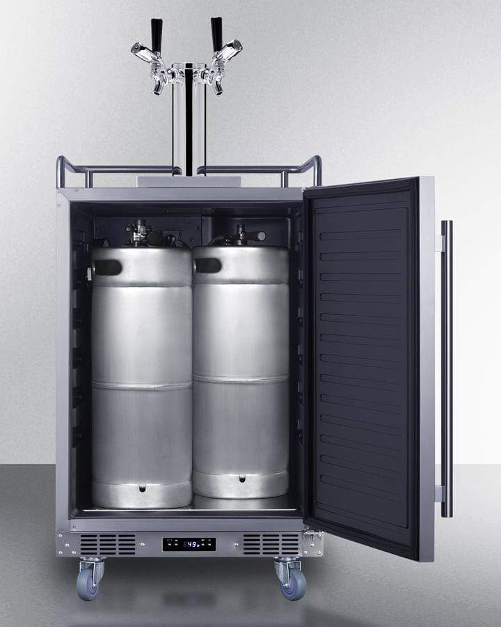 Summit Refrigeration + Cooling Summit 24" Wide Commercial Indoor/Outdoor Dual Tap Beer Dispenser for Built-In or Freestanding Use with Stainless Steel Exterior, Caster Set, and Tap Locks / BC74OSCOMTWIN