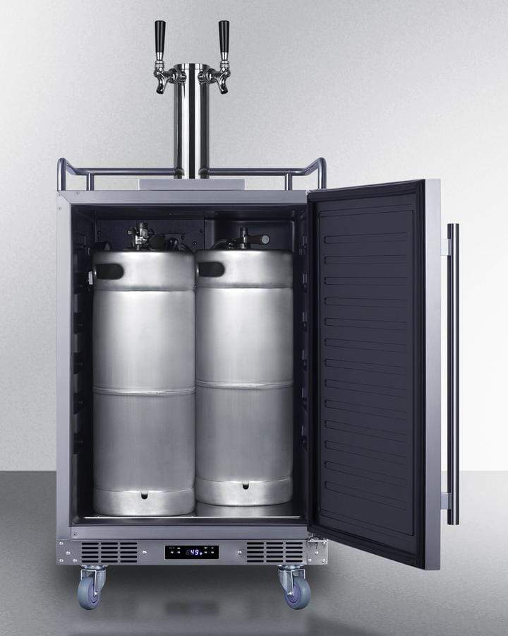Summit Refrigeration + Cooling Summit 24" Wide Commercial Indoor/Outdoor Dual Tap Wine Dispenser for Built-In or Freestanding Use with Stainless Steel Exterior, Caster Set, and Tap Locks / SBC682WKDTWIN