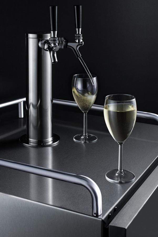 Summit Refrigeration + Cooling Summit 24" Wide Commercial Indoor/Outdoor Dual Tap Wine Dispenser for Built-In or Freestanding Use with Stainless Steel Exterior, Caster Set, and Tap Locks / SBC682WKDTWIN