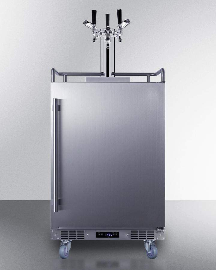 Summit Refrigeration + Cooling Summit 24" Wide Commercial Indoor/Outdoor Triple Tap Beer Dispenser for Built-In or Freestanding Use with Stainless Steel Exterior, Caster Set, and Tap Locks