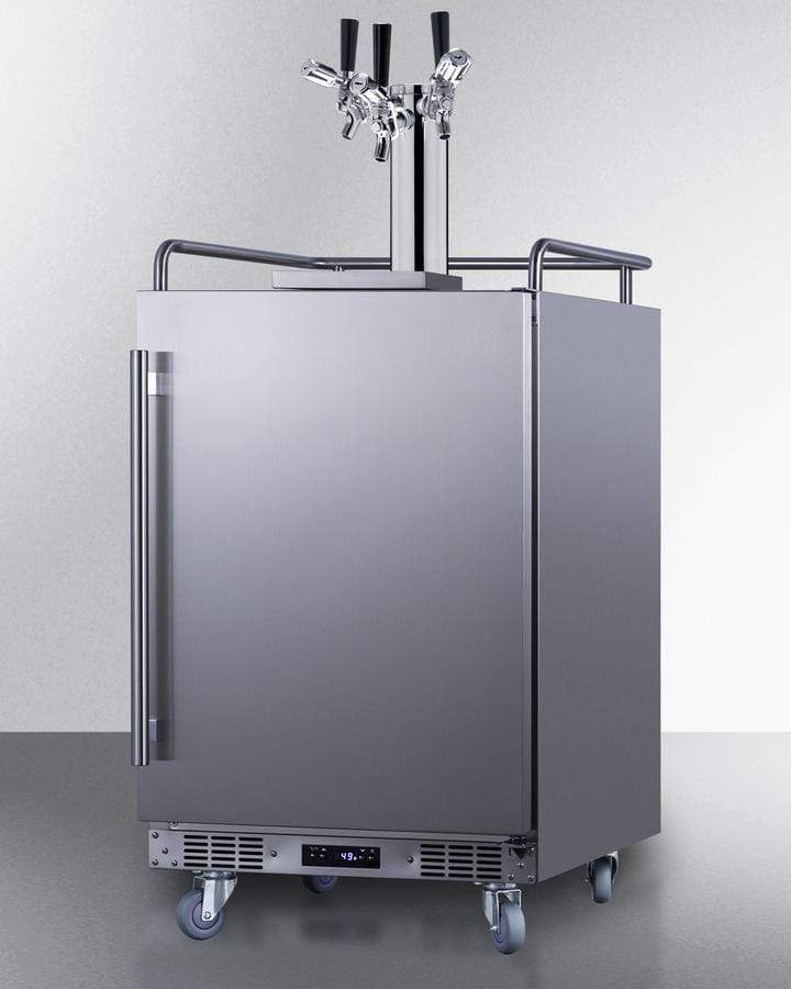 Summit Refrigeration + Cooling Summit 24" Wide Commercial Indoor/Outdoor Triple Tap Beer Dispenser for Built-In or Freestanding Use with Stainless Steel Exterior, Caster Set, and Tap Locks