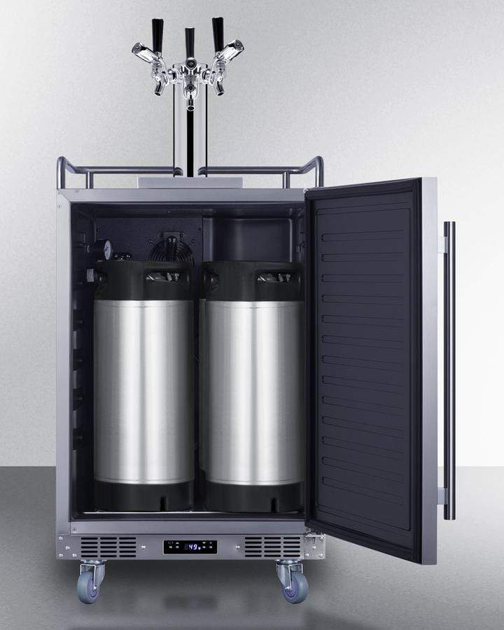 Summit Refrigeration + Cooling Summit 24" Wide Commercial Indoor/Outdoor Triple Tap Beer Dispenser for Built-In or Freestanding Use with Stainless Steel Exterior, Caster Set, and Tap Locks