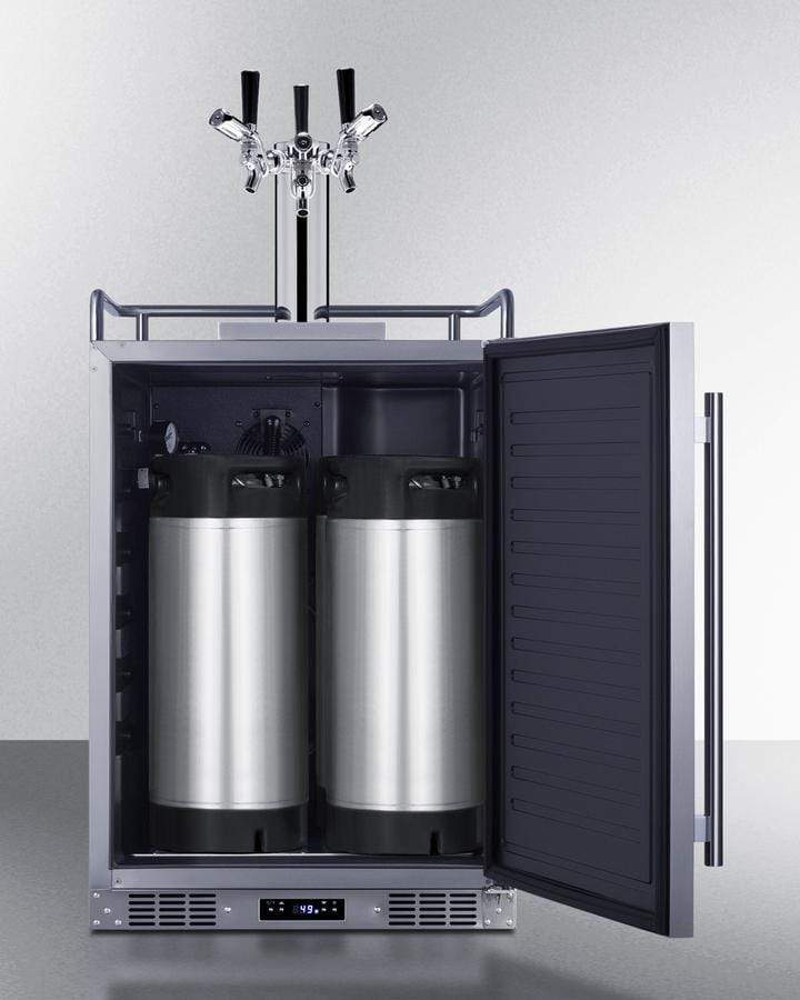Summit Refrigeration + Cooling Summit 24" Wide Commercial Indoor/Outdoor Triple Tap Beer Dispenser for Built-In or Freestanding Use with Stainless Steel Exterior, Caster Set, and Tap Locks
