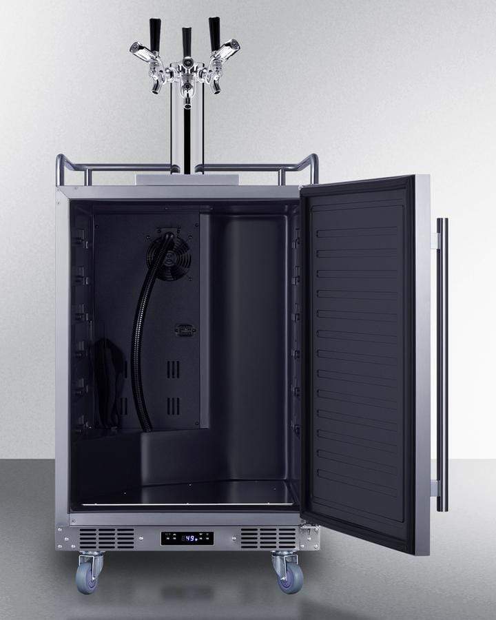 Summit Refrigeration + Cooling Summit 24" Wide Commercial Indoor/Outdoor Triple Tap Beer Dispenser for Built-In or Freestanding Use with Stainless Steel Exterior, Caster Set, and Tap Locks