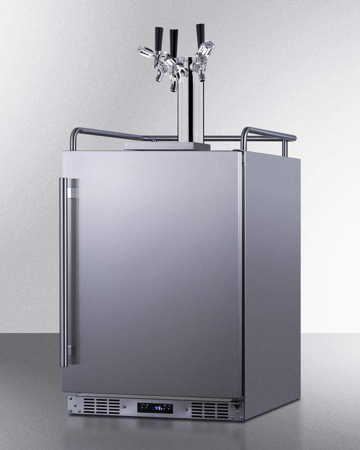 Summit Refrigeration + Cooling Summit 24" Wide Commercial Indoor/Outdoor Triple Tap Beer Dispenser for Built-In or Freestanding Use with Stainless Steel Exterior, Caster Set, and Tap Locks
