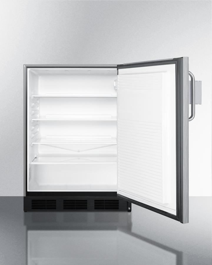 Summit Refrigeration + Cooling Summit 24" Wide Commercial Outdoor All-Refrigerator for Built-In or Freestanding Use, with Removable Speed Rail, Automatic Defrost, Lock, and Complete Stainless Steel Exterior / SPR7BOSSTSR